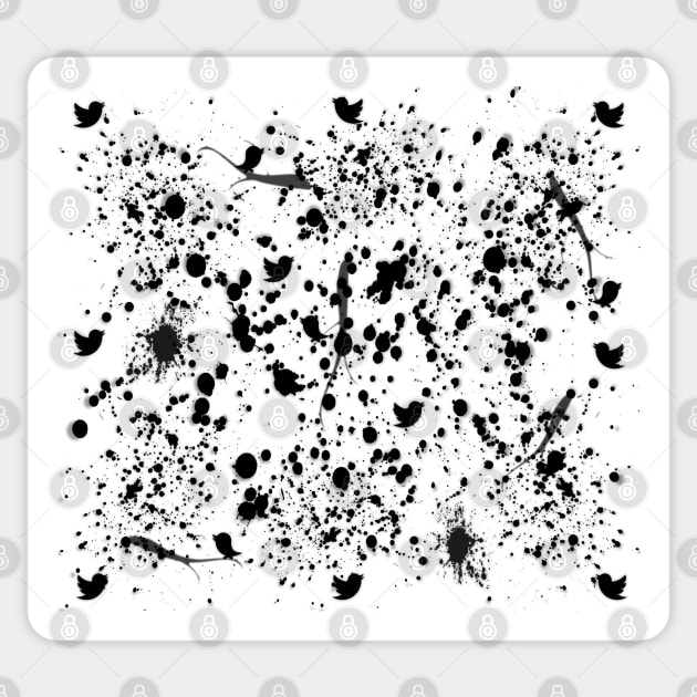 Black and White Pattern Paint Splats, Birds, Twigs Sticker by KC Morcom aka KCM Gems n Bling aka KCM Inspirations